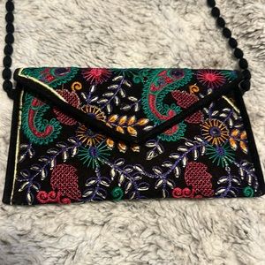 Velvet Embroidered Envelope Purse
